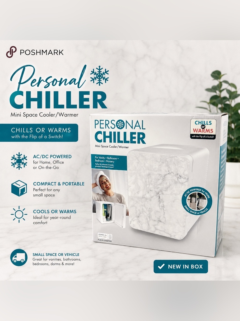 NIB Personal Chiller Mini Fridge Cooler & Warmer Marble Print AC/DC